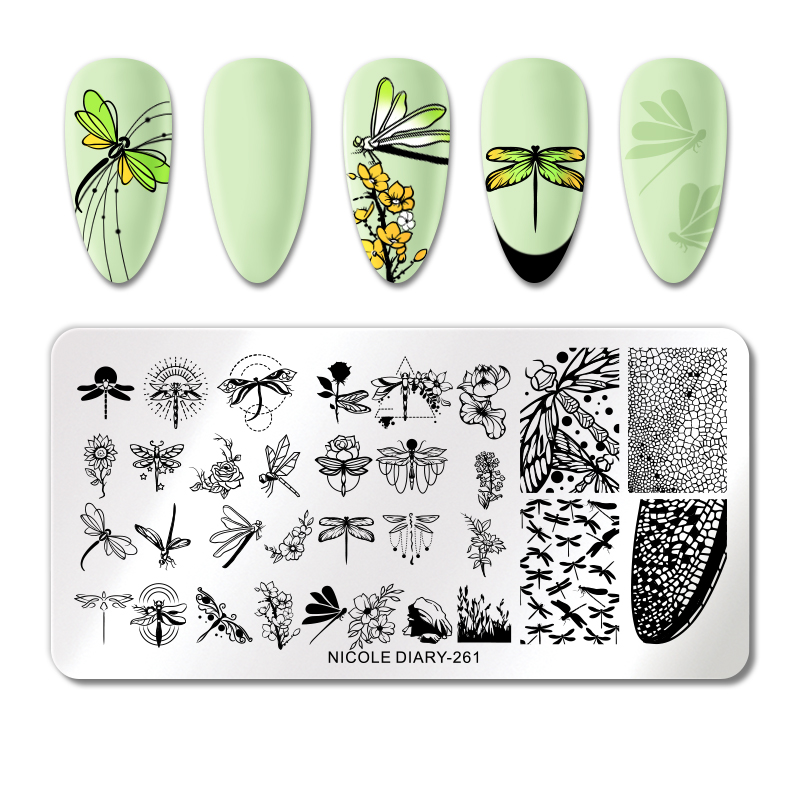 NICOLE DIARY-261 Rectangle Nail Stamping Plates Stainless Steel Insects Flower  Nail Stamp Stencil