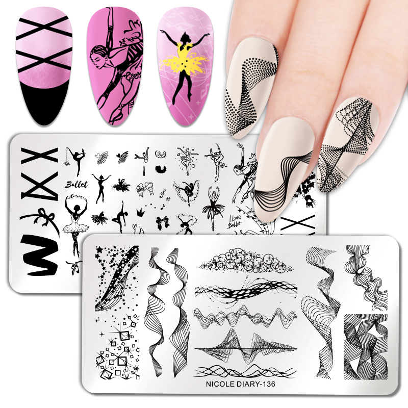 NICOLE DIARY TOP-55 Pattern Nail Stamping Plates Flower Line Image Template  Tool