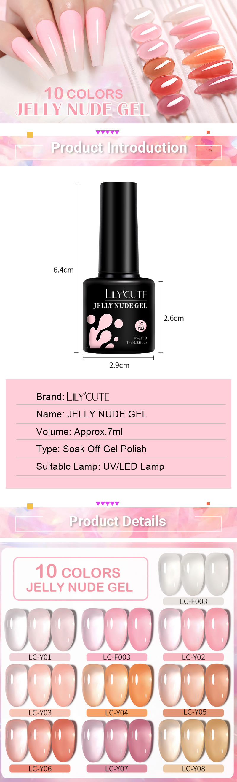 LILYCUTE 7ML Jelly Nude Color Gel Polish Translucent Manicuring UV LED Soak  Off Nail Polish Semi Permanent