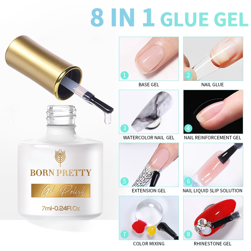 BORN PRETTY 7ml 8-in-1 Nail Glue Transparent Soak Off UV LED Nail Art Gel  Varnish Function Gel