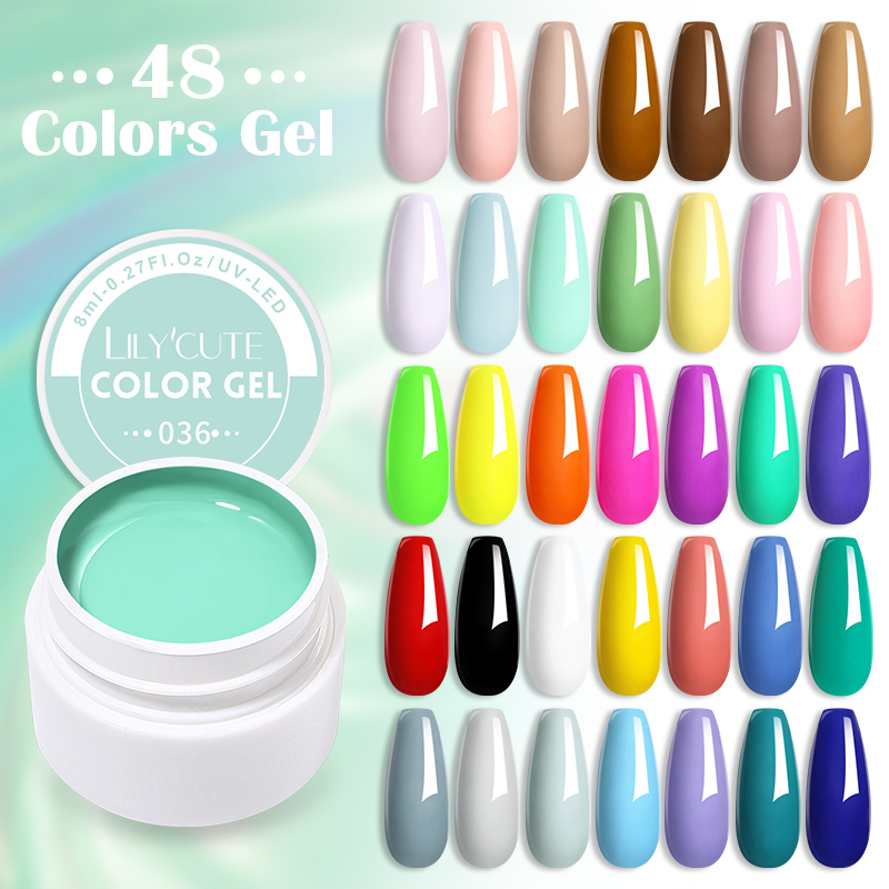 LILYCUTE 8ml Nail Gel Pure Colorful Nail Polish 48 Colors UV LED