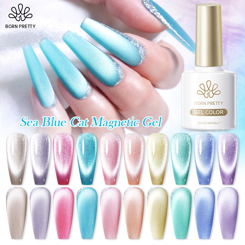 BORN PRETTY 10ml Hema Tpo Free Sea Blue Cat Magnetic Gel Polish