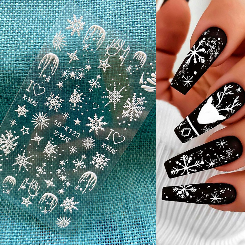 Gold Black Christmas 3D Nail Stickers Xmas Snowflakes Transfer Nail Art  Decals