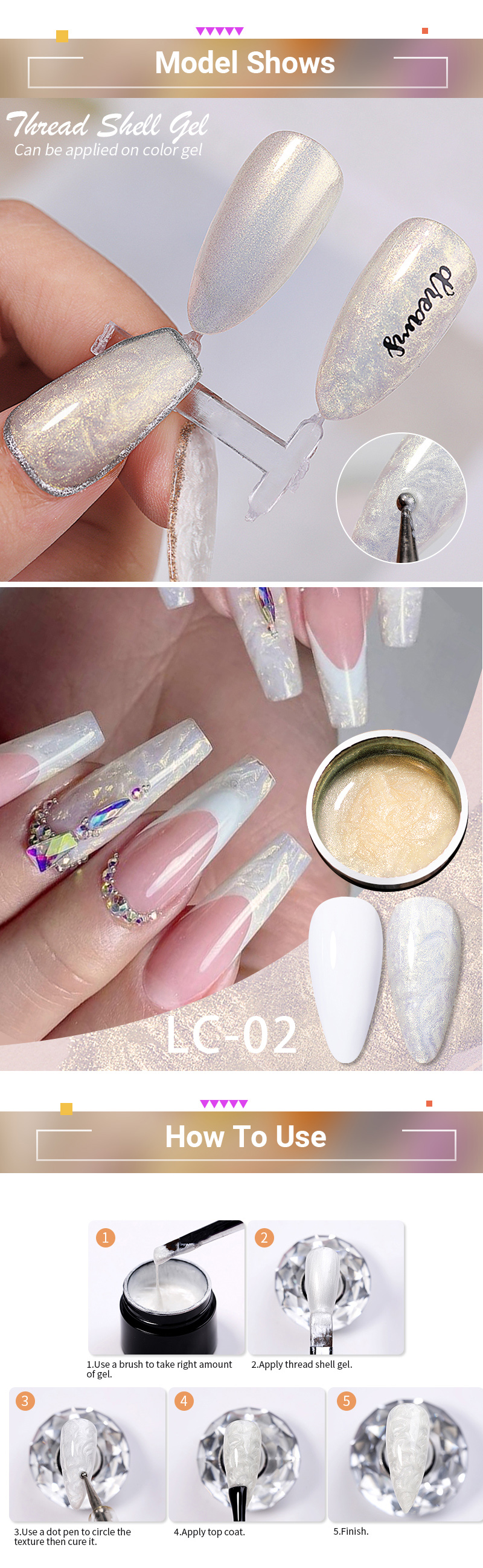 LILYCUTE 7ml 8 Colors Pearl Shell Texture Thread Gel Polish Custom