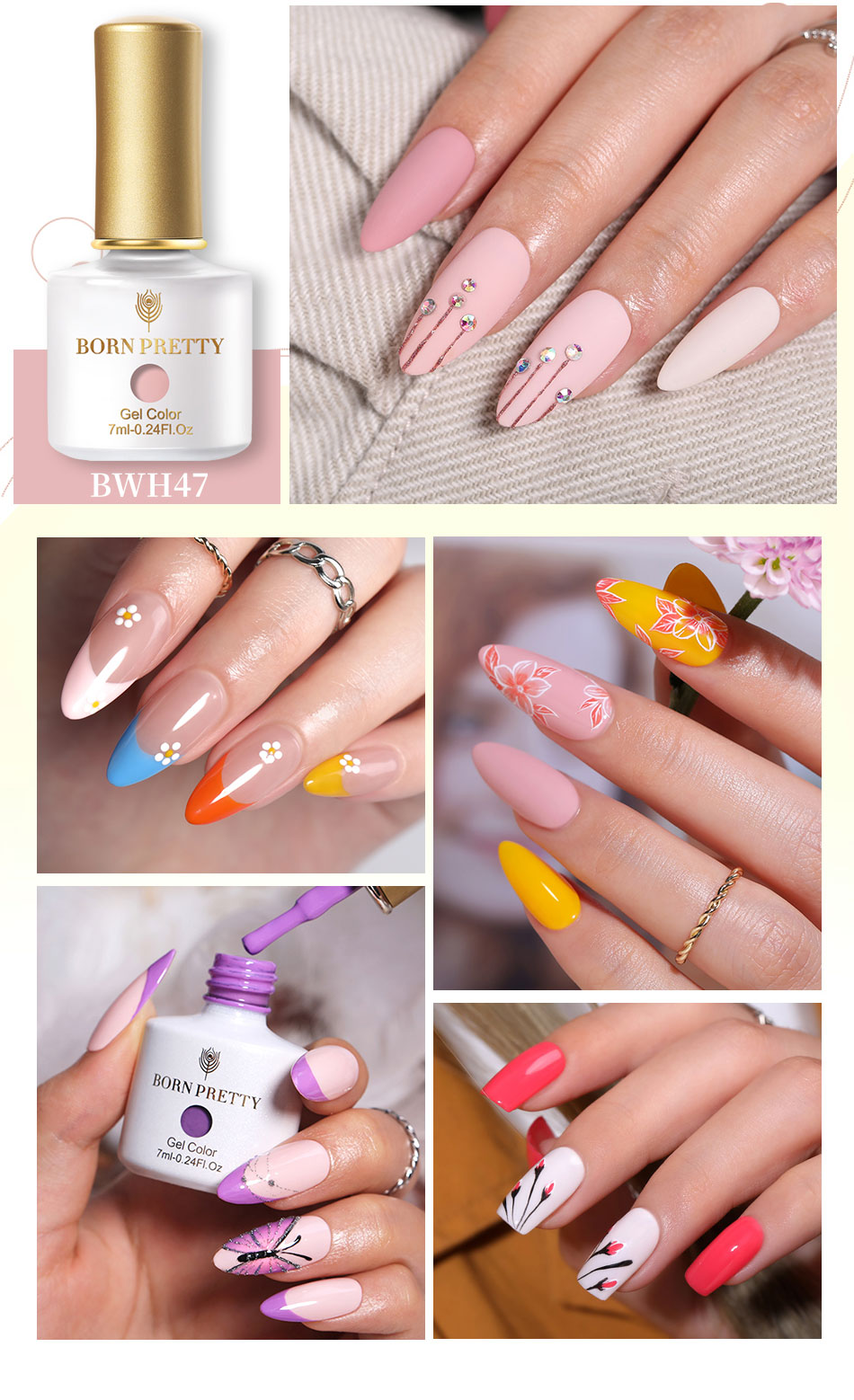 BORN PRETTY 7ml 6Pcs Gel Nail Polish Set Glitter Sequins Semi