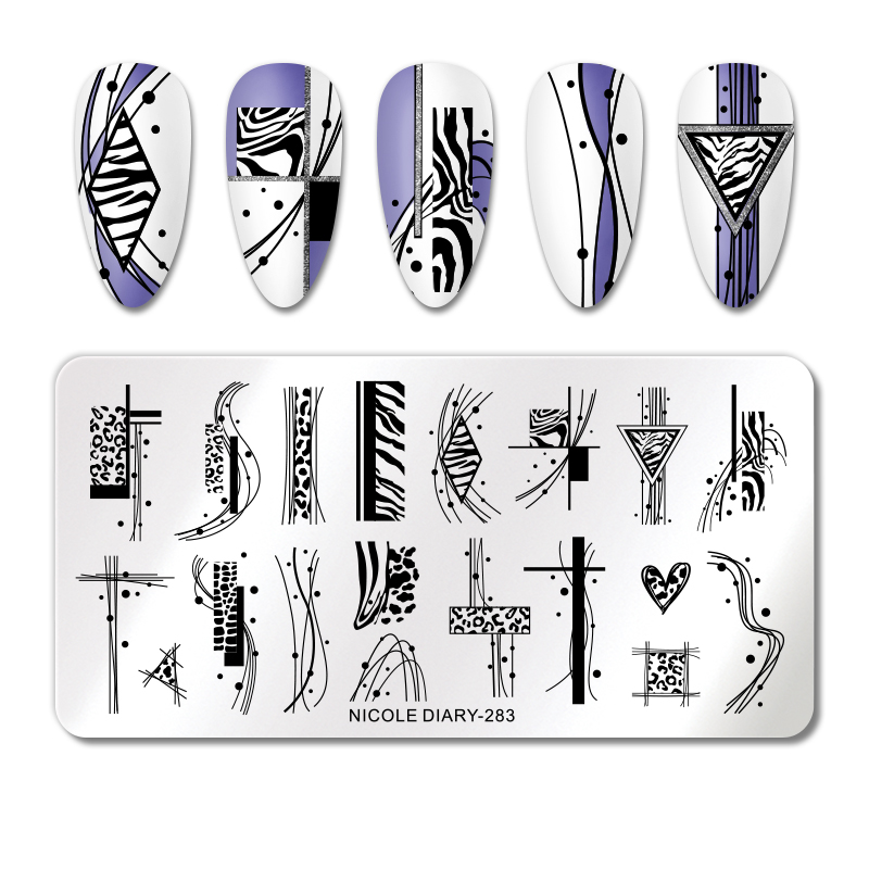 NICOLE DIARY-283 Rectangle Nail Stamping Plates Stainless Steel Animal  Print Nail Stamp Stencil