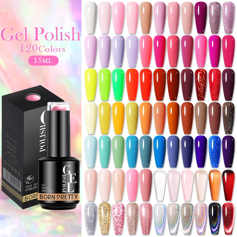 BORN PRETTY 2023 Newest Colors 15ml 120 Colors Solid Glitter Jelly Nude Color  Gel Polish