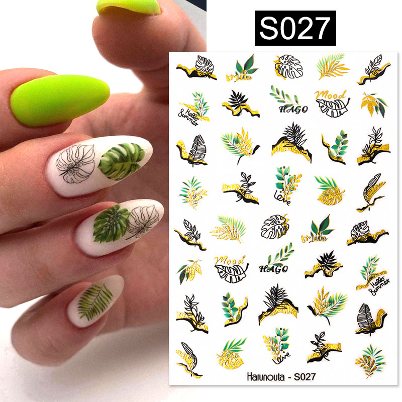 Harunouta 3D Nail Stickers Mixed Floral Abstract Geometric Nail Art  Decoration Gold Foil For Nails Tips Accessories Parts