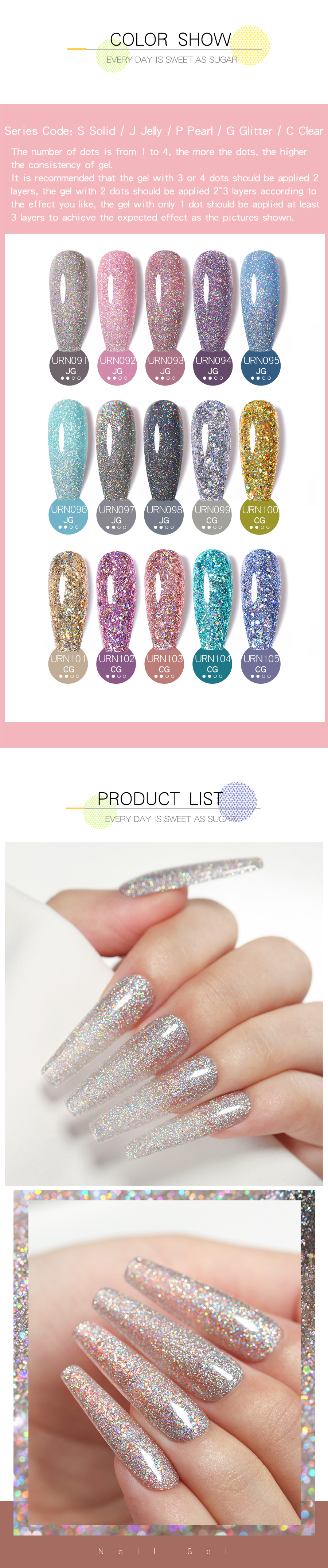 UR SUGAR 150g Glitter Rubber Base Gel Polish