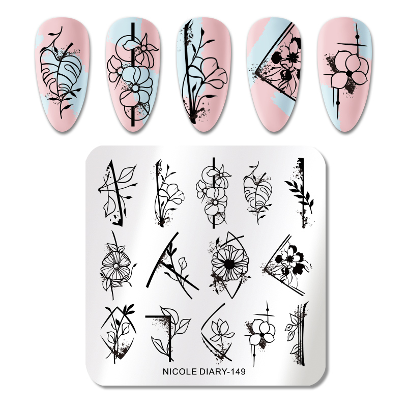 NICOLE DIARY TOP-55 Pattern Nail Stamping Plates Flower Line Image