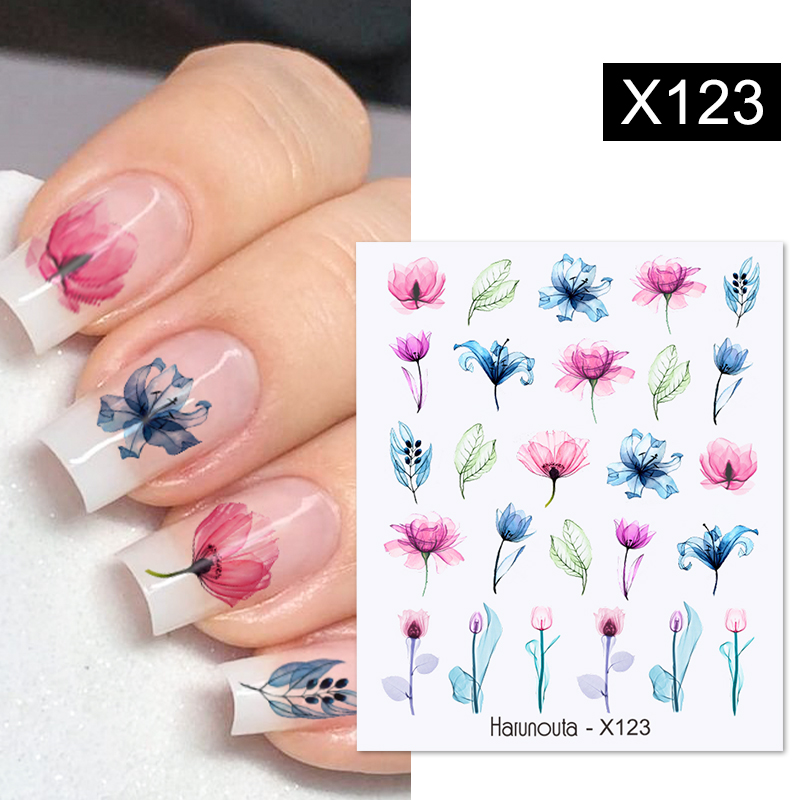 Watercolor 3D Nail Stickers Flower Leaf Slider Nail Art Decals UV Gel  Decoration