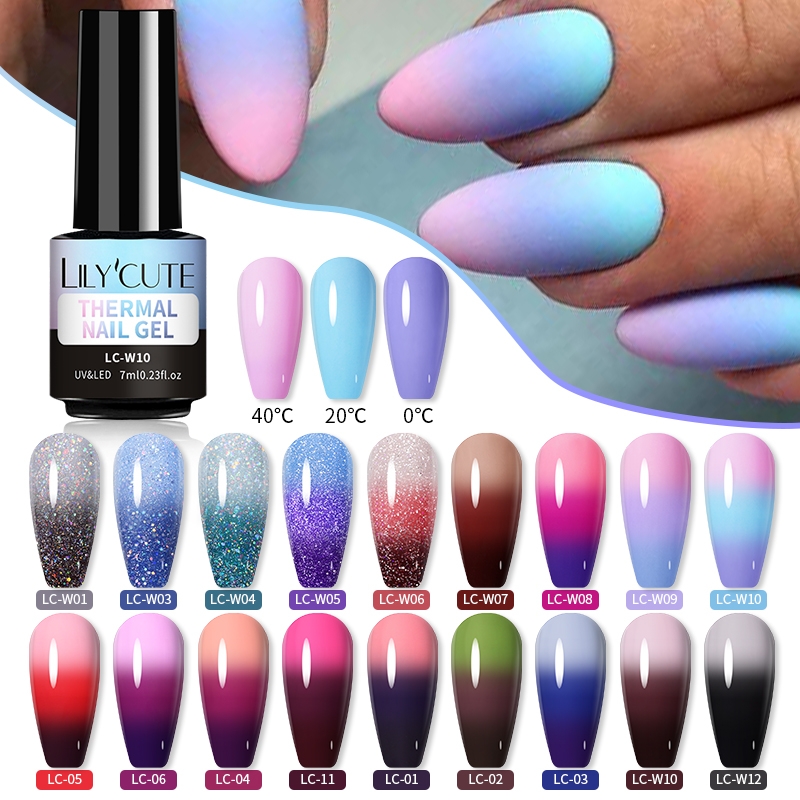 LILYCUTE 7ML Thermal Nail Polish Shiny Sequins Effect Color Change Gel Varnish All For Manicure Nail Art Semi Permanent Esmalte LILYCUTE 7ML Thermal Nail Polish Shiny Sequins Effect Color Change Gel Varnish All For Manicure Nail Art Semi Permanent Esmalte