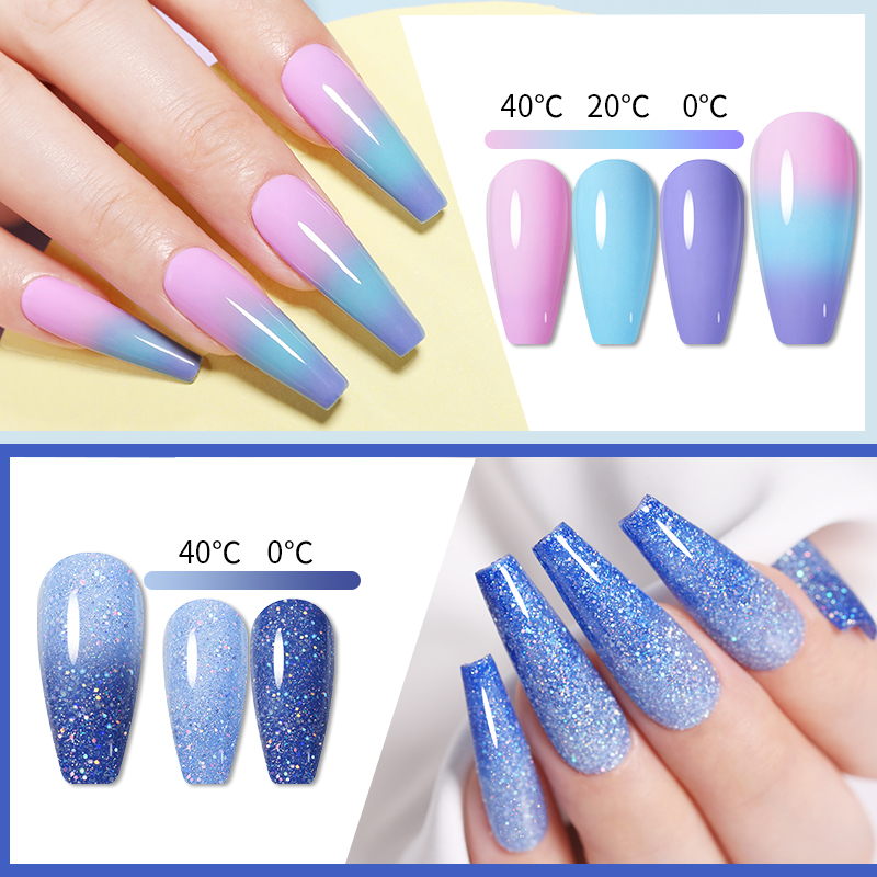 LILYCUTE 7ML Thermal Nail Polish Shiny Sequins Effect Color