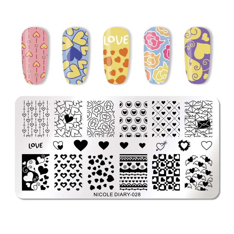NICOLE DIARY Nail Stamping Plates Valentine's Day Dragon Line