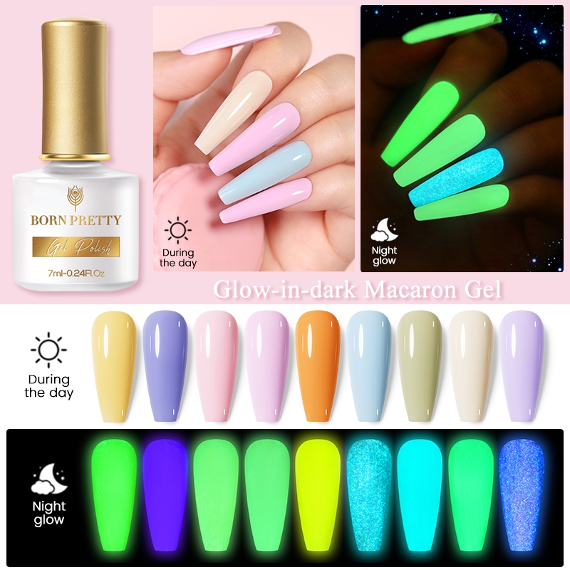 BORN PRETTY 1 Bottle 7ml Glow-In-Dark Macaron Gel 14 Colors Nail Polish Gel  Soak Off UV Gel Varnish