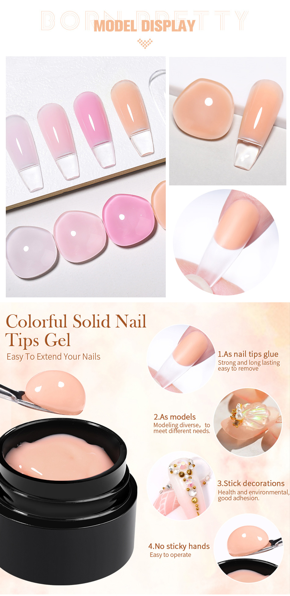 Born Pretty Solid Tips Gel Nail Polish Easy Stick Adhesive 5 In 1