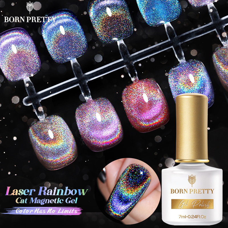 BORN PRETTY 1 Bottle 7ml Cat Magnetic Gel 8 Colors Laser Rainbow Nail  Polish Gel Soak Off UV Varnish