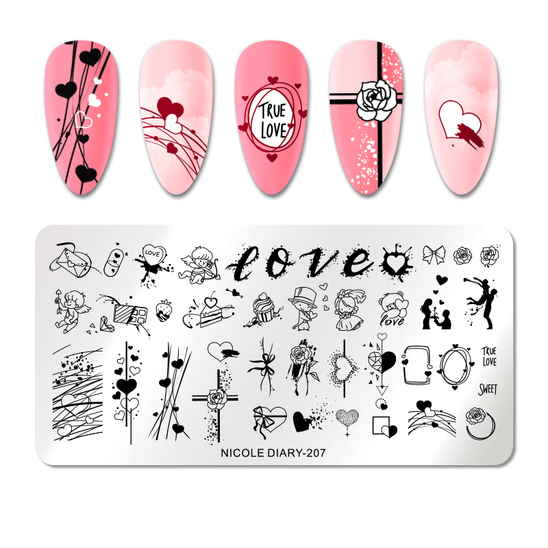 NICOLE DIARY Nail Stamping Plates Valentine's Day Dragon Line