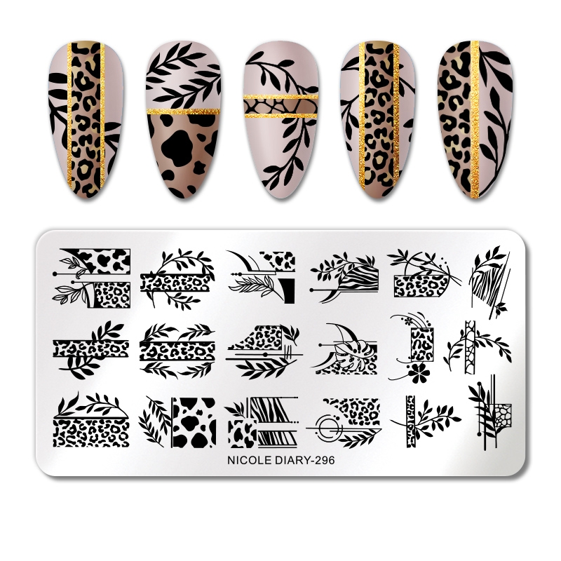 NICOLE DIARY 296 Rectangle Nail Stamping Plates Stainless Steel