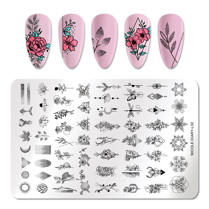 NICOLE DIARY Nail Stamping Plates Valentine's Day Dragon Line Stamp  Template DIY