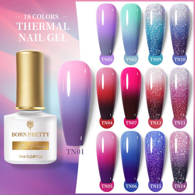 BORN PRETTY 7ml Thermal Nail Polish Shiny Glitter Varnishes Soak 