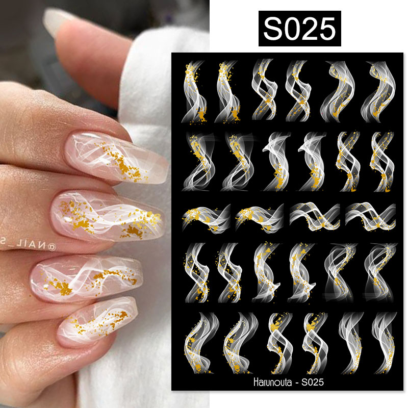 3D Nail Stickers Reflective Glitter Gold Silver Line French Tips