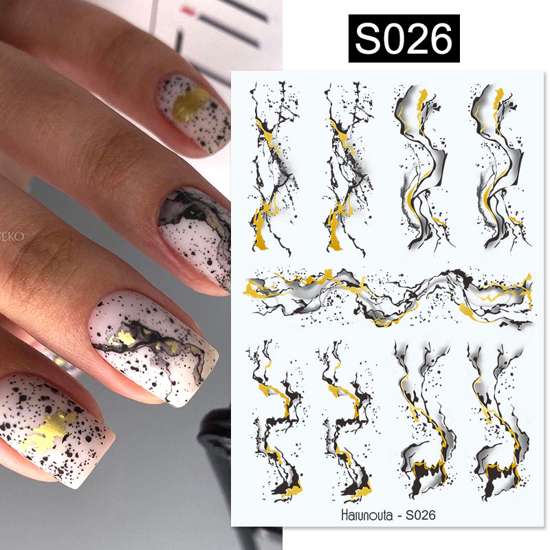 3D Nail Stickers White Gold Leaf Abstract Line Pattern Nail Decals DIY Nail  Art